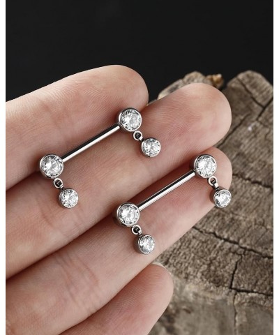 G23 Titanium Nipple Rings 14g Internally Threaded Nipple Barbell Cubic Zirconia Nipple Piercing Jewelry Dangle Nipple Rings f...