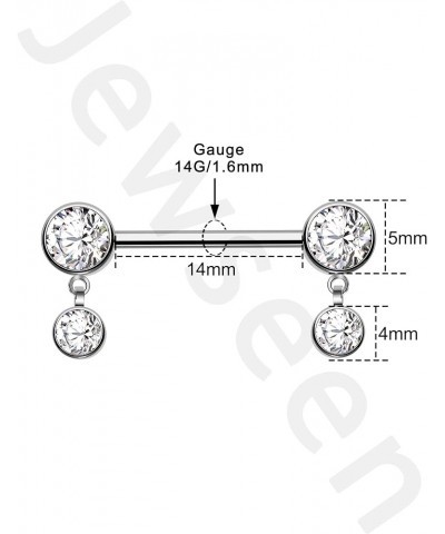 G23 Titanium Nipple Rings 14g Internally Threaded Nipple Barbell Cubic Zirconia Nipple Piercing Jewelry Dangle Nipple Rings f...