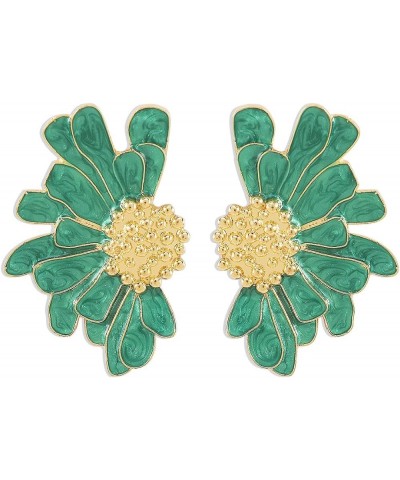 Gold Flower Stud Earrings Vintage Exaggerated Daisy Flower Big Earrings for Women Green $9.59 Earrings