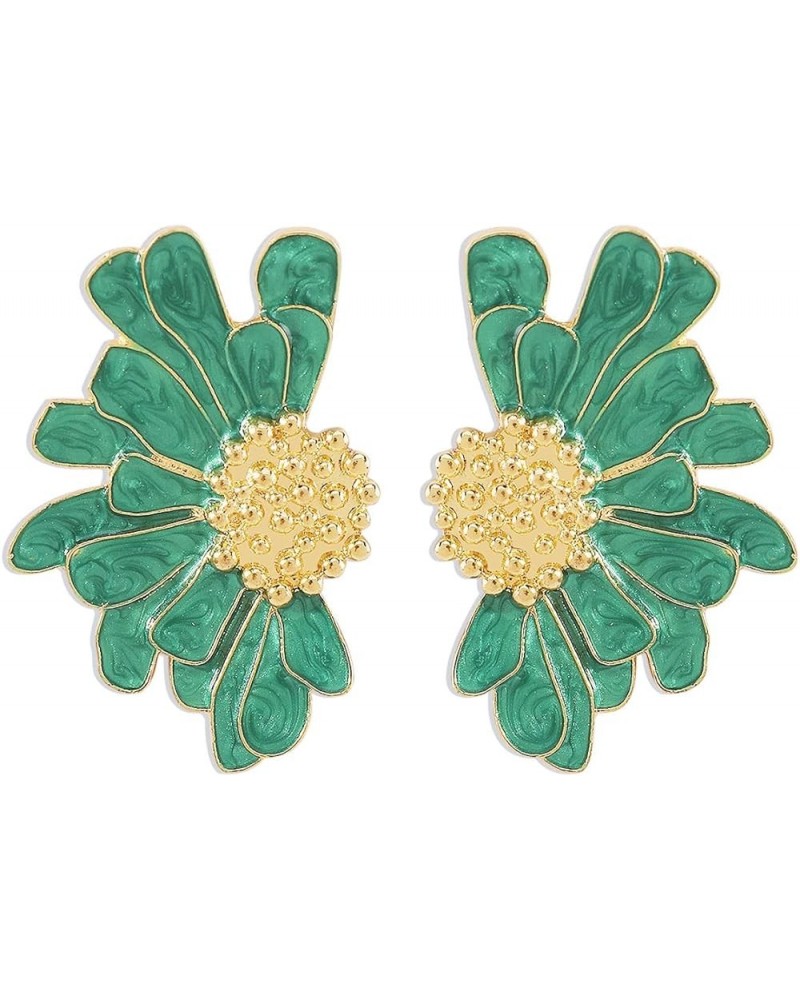 Gold Flower Stud Earrings Vintage Exaggerated Daisy Flower Big Earrings for Women Green $9.59 Earrings