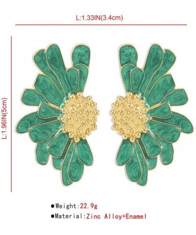 Gold Flower Stud Earrings Vintage Exaggerated Daisy Flower Big Earrings for Women Green $9.59 Earrings