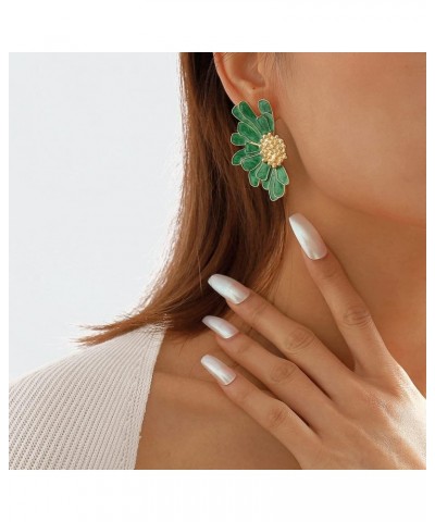 Gold Flower Stud Earrings Vintage Exaggerated Daisy Flower Big Earrings for Women Green $9.59 Earrings