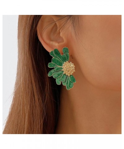 Gold Flower Stud Earrings Vintage Exaggerated Daisy Flower Big Earrings for Women Green $9.59 Earrings