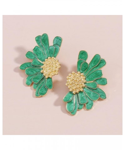 Gold Flower Stud Earrings Vintage Exaggerated Daisy Flower Big Earrings for Women Green $9.59 Earrings