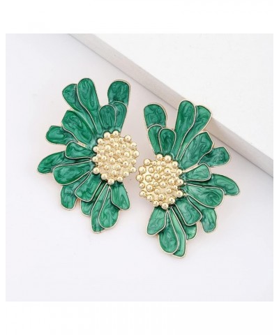 Gold Flower Stud Earrings Vintage Exaggerated Daisy Flower Big Earrings for Women Green $9.59 Earrings