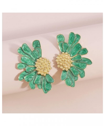 Gold Flower Stud Earrings Vintage Exaggerated Daisy Flower Big Earrings for Women Green $9.59 Earrings