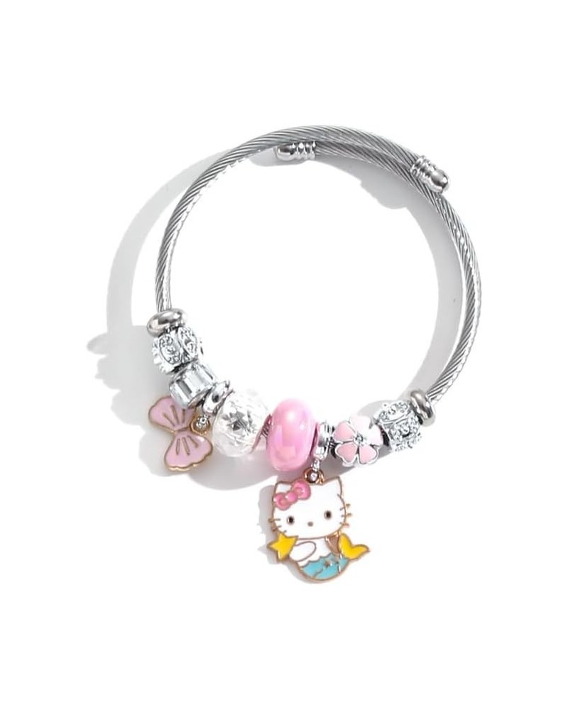 Hello Inspired Kitty Bangle Bracelet,Adjustable Stainless Steel Composite Bracelet Bangles,Cute Charms Bracelet for Women Gir...