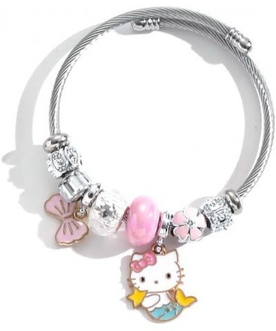 Hello Inspired Kitty Bangle Bracelet,Adjustable Stainless Steel Composite Bracelet Bangles,Cute Charms Bracelet for Women Gir...