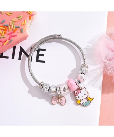 Hello Inspired Kitty Bangle Bracelet,Adjustable Stainless Steel Composite Bracelet Bangles,Cute Charms Bracelet for Women Gir...