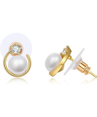 Pearl Stud Earrings, Selected Freshwater Cultured Pearls, 925 Sterling Silver Stud Earrings with Gold/Silver Plated Accents, ...