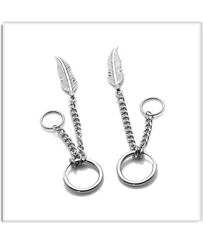 Punk Jewelry Stainless Steel Huggie Hinged Earrings Feather Dangle Drop Earrings Steel(Clip On) $7.79 Earrings