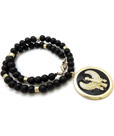 Egyptian Horus Bird Medallion Pendant 10mm 18",20",24", 30" Wooden Bead Necklace Gold + Black $11.72 Necklaces