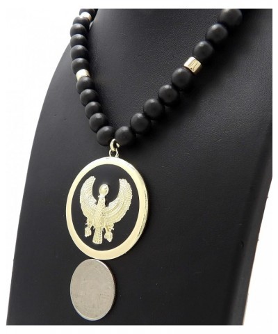 Egyptian Horus Bird Medallion Pendant 10mm 18",20",24", 30" Wooden Bead Necklace Gold + Black $11.72 Necklaces