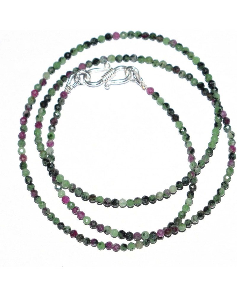 Shree Pooja Gems Beautiful Ruby Zoisite Gemstone Beaded Necklace Mala 2.5 MM 1 Layer Ruby Zoisite Stone Beads 925 Sterling Si...