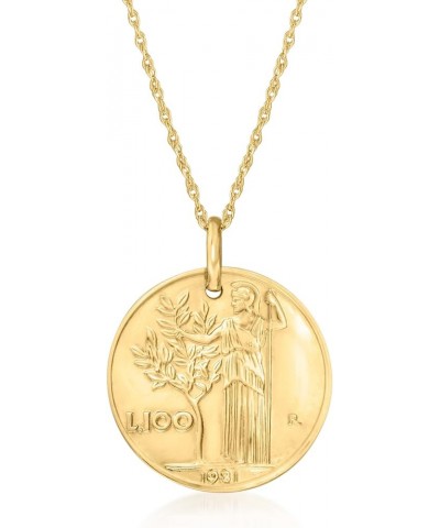 Italian 14kt Yellow Gold Reversible Replica 100-Lira Coin Pendant Necklace in 14kt Yellow Gold 16.0 Inches $152.00 Necklaces