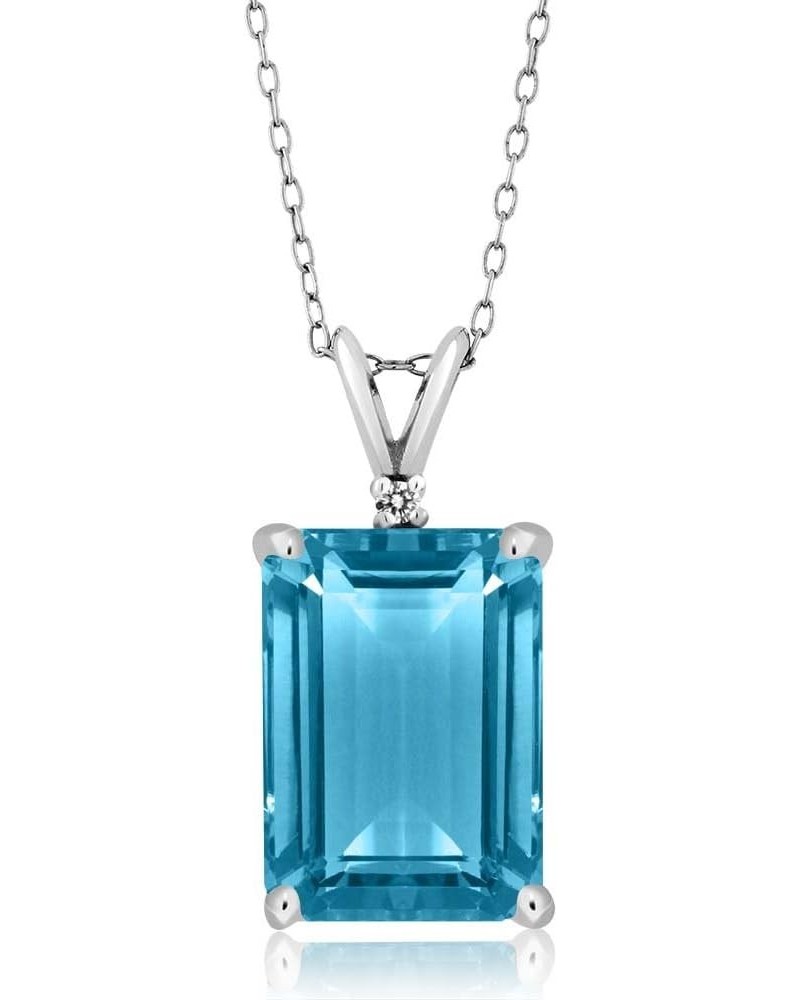 925 Silver Swiss Blue Topaz and White Topaz Pendant Necklace For Women (9.72 Cttw, Gemstone November Birthstone, Emerald Cut ...