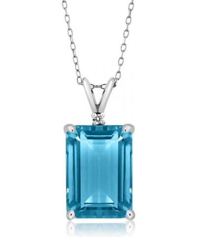 925 Silver Swiss Blue Topaz and White Topaz Pendant Necklace For Women (9.72 Cttw, Gemstone November Birthstone, Emerald Cut ...