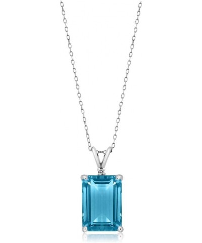 925 Silver Swiss Blue Topaz and White Topaz Pendant Necklace For Women (9.72 Cttw, Gemstone November Birthstone, Emerald Cut ...