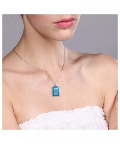 925 Silver Swiss Blue Topaz and White Topaz Pendant Necklace For Women (9.72 Cttw, Gemstone November Birthstone, Emerald Cut ...