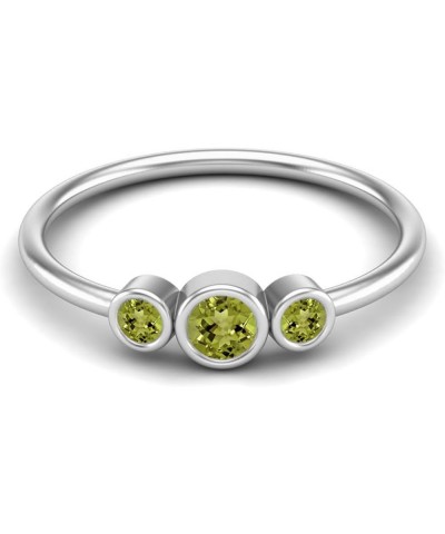 Tiny Three Stone 3MM Round Shape Peridot Gemstone Stackable Women Ring in 925 Sterling Silver Minimalist Delicate Jewelry Ste...