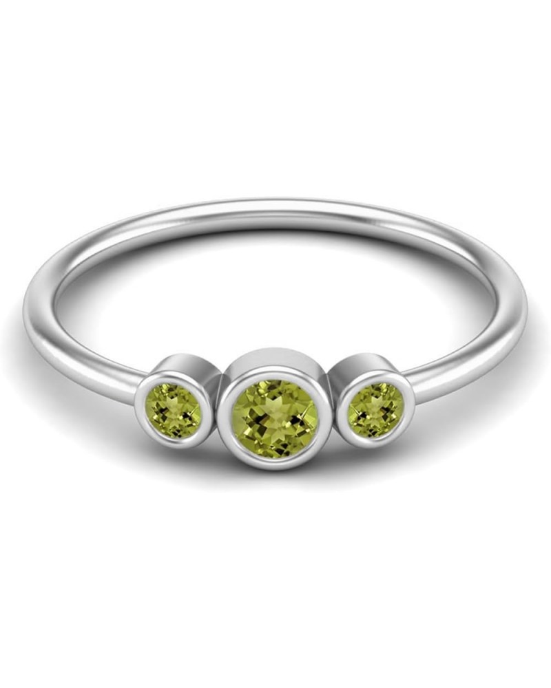 Tiny Three Stone 3MM Round Shape Peridot Gemstone Stackable Women Ring in 925 Sterling Silver Minimalist Delicate Jewelry Ste...