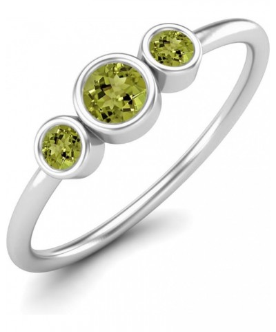 Tiny Three Stone 3MM Round Shape Peridot Gemstone Stackable Women Ring in 925 Sterling Silver Minimalist Delicate Jewelry Ste...