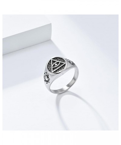 Stainless Steel All Seeing Eye of God Ring Vintage The Eye of Horus Signet Rings for Men Women Silver $9.82 Rings