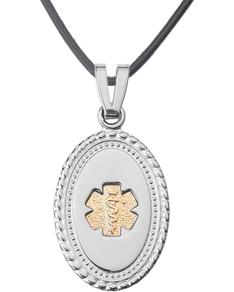 Deep Custom Laser Engraved Stainless Steel Medical Alert Necklace for Women, Premier Disc PVD G/S Tag Medical ID Necklace, Me...