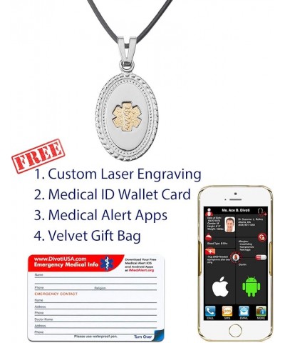 Deep Custom Laser Engraved Stainless Steel Medical Alert Necklace for Women, Premier Disc PVD G/S Tag Medical ID Necklace, Me...