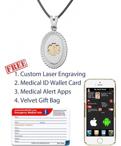 Deep Custom Laser Engraved Stainless Steel Medical Alert Necklace for Women, Premier Disc PVD G/S Tag Medical ID Necklace, Me...