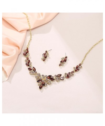 Crystal Leaf Vine Wedding Jewelry Sets for Bride Bridesmaid, Sparkly Teardrop Rhinestone Pendant Necklace Earrings Set for Wo...