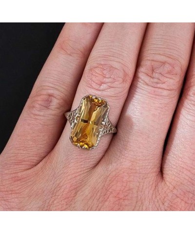 Vintage Women 925 Sliver Ring Citrine Natural Party Wedding Engagement Jewelry Cocktail Party Bridal Engagement Hollow engrav...