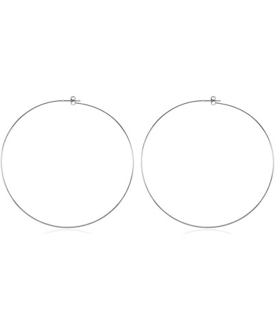 Lightweight Endless Simple Hoop Earrings - Infinity Round Circle Seamless Thin Hoops Thin Butterfly Back 80mm - Matte Silver ...