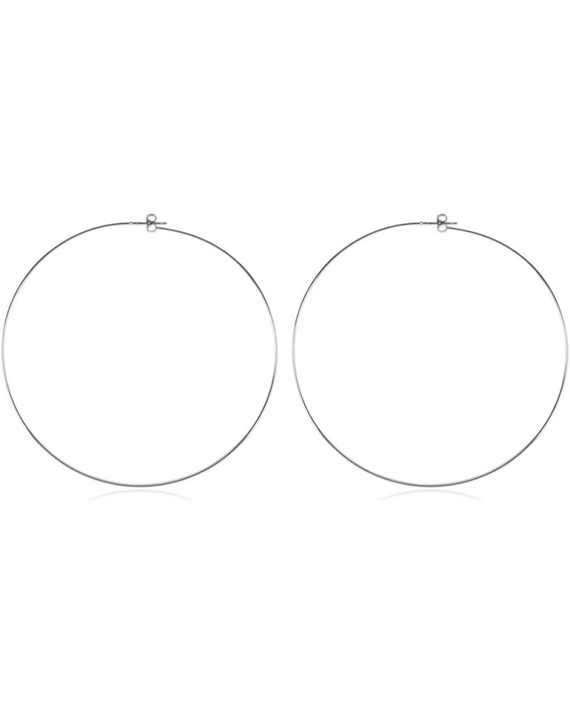 Lightweight Endless Simple Hoop Earrings - Infinity Round Circle Seamless Thin Hoops Thin Butterfly Back 80mm - Matte Silver ...