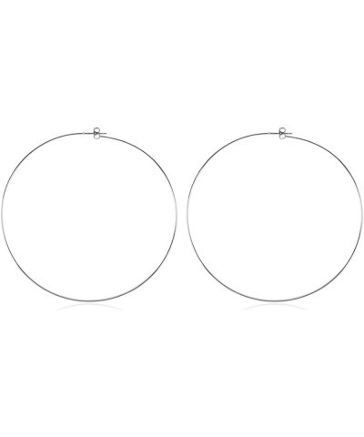 Lightweight Endless Simple Hoop Earrings - Infinity Round Circle Seamless Thin Hoops Thin Butterfly Back 80mm - Matte Silver ...