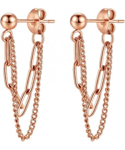 14K Gold Plated Drop Chain Link Dangle Earrings for Women Threader Earrings Rose Gold $9.15 Earrings