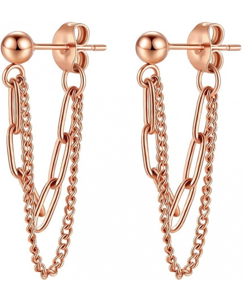 14K Gold Plated Drop Chain Link Dangle Earrings for Women Threader Earrings Rose Gold $9.15 Earrings