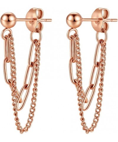 14K Gold Plated Drop Chain Link Dangle Earrings for Women Threader Earrings Rose Gold $9.15 Earrings