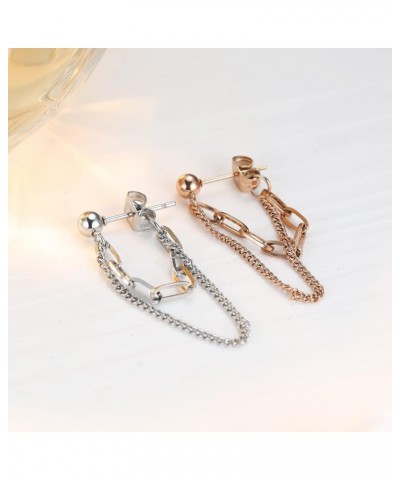 14K Gold Plated Drop Chain Link Dangle Earrings for Women Threader Earrings Rose Gold $9.15 Earrings