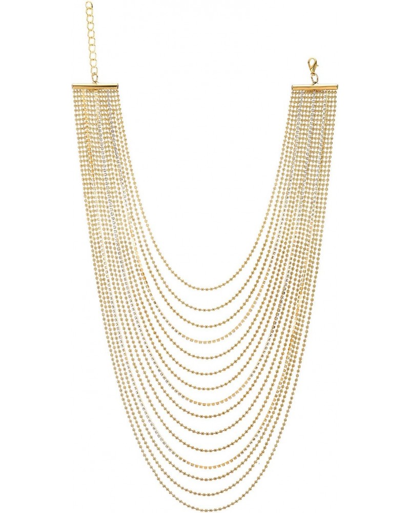 Waterfall Statement Necklace, Gold Color Multi-Strand, Ball and Cubic Zirconia Chain, Dress Party $11.19 Necklaces