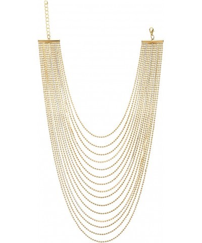 Waterfall Statement Necklace, Gold Color Multi-Strand, Ball and Cubic Zirconia Chain, Dress Party $11.19 Necklaces