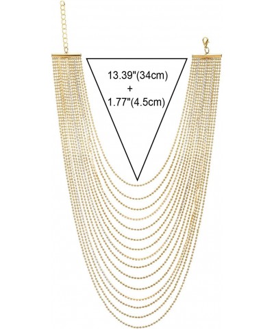 Waterfall Statement Necklace, Gold Color Multi-Strand, Ball and Cubic Zirconia Chain, Dress Party $11.19 Necklaces