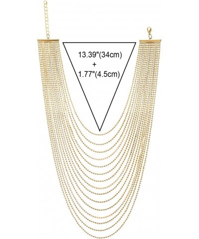 Waterfall Statement Necklace, Gold Color Multi-Strand, Ball and Cubic Zirconia Chain, Dress Party $11.19 Necklaces