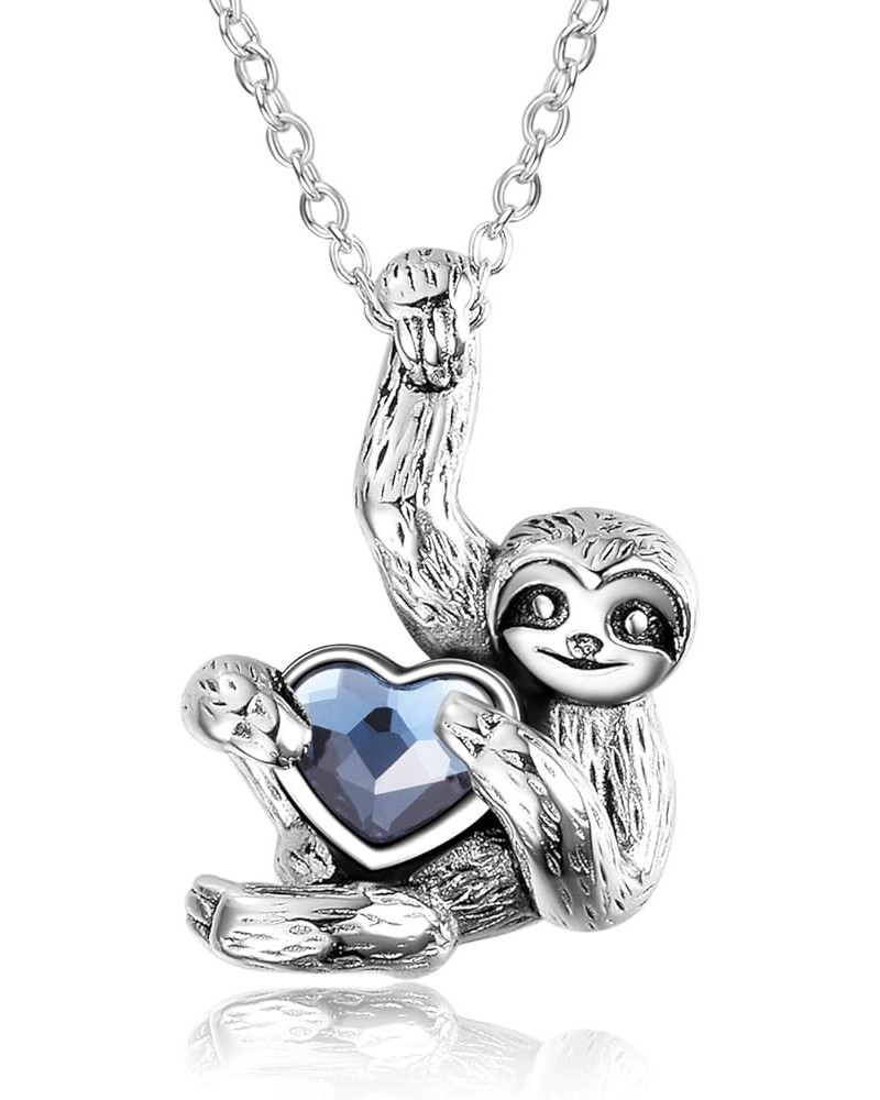 Sloth Gifts Sterling Silver Sloth Necklace Heart Crystal Sloth Jewelry for Women Girls Men Christmas Gifts Blue heart sloth $...