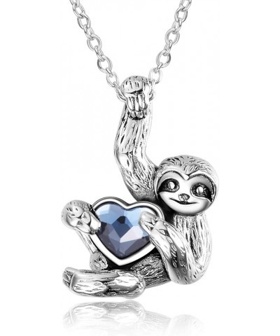 Sloth Gifts Sterling Silver Sloth Necklace Heart Crystal Sloth Jewelry for Women Girls Men Christmas Gifts Blue heart sloth $...