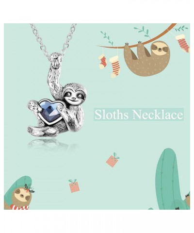 Sloth Gifts Sterling Silver Sloth Necklace Heart Crystal Sloth Jewelry for Women Girls Men Christmas Gifts Blue heart sloth $...