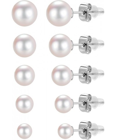 5 Pairs Pearl Earrings for Women Hypoallergenic Ball Studs Earrings Set Women 316L Surgical Steel Silver Pearl Earrings Birth...