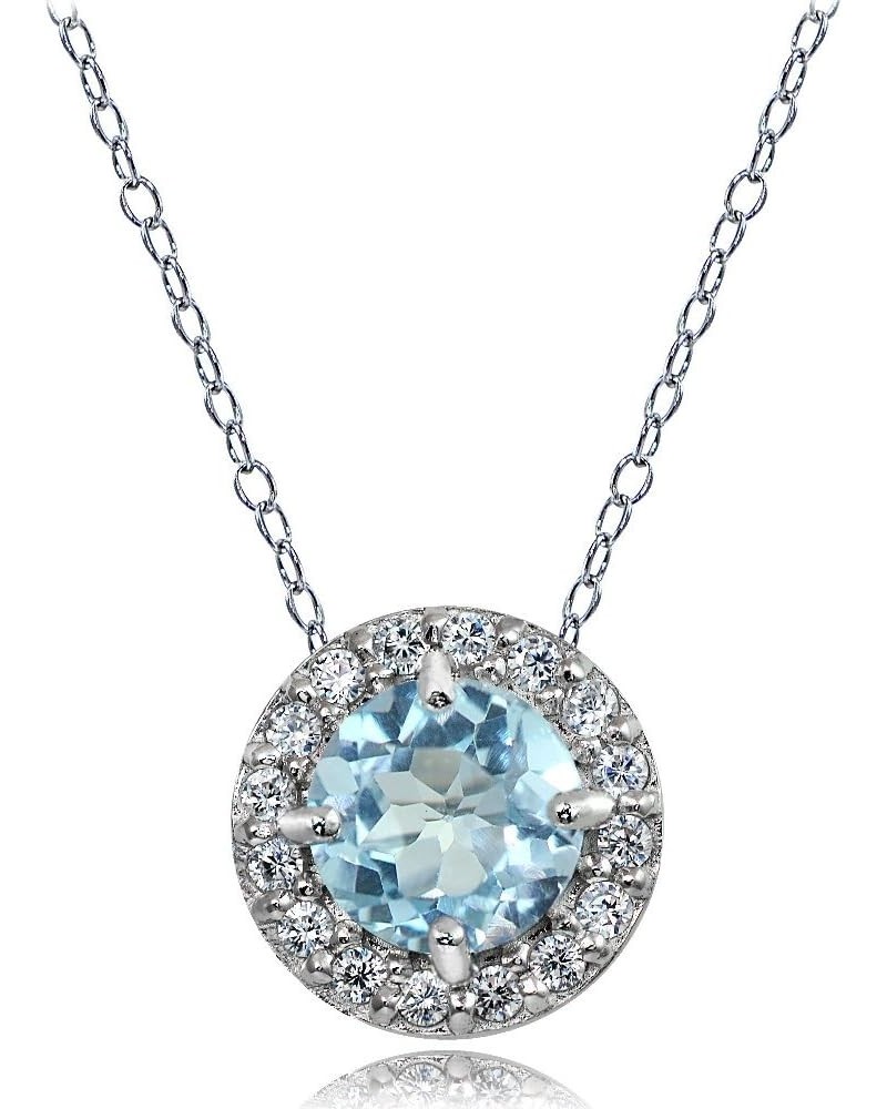 Sterling Silver Genuine, Created or Simulated Birthstone Gemstone Round Halo Necklace December $15.40 Necklaces