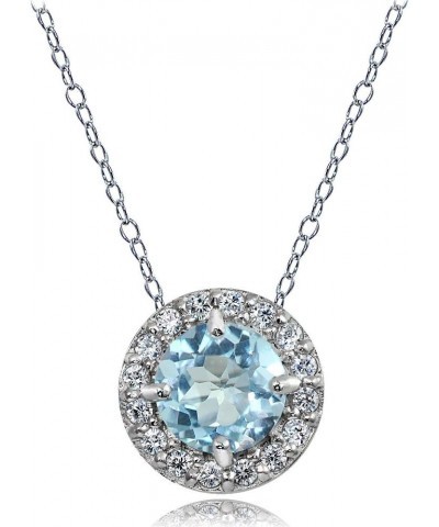 Sterling Silver Genuine, Created or Simulated Birthstone Gemstone Round Halo Necklace December $15.40 Necklaces