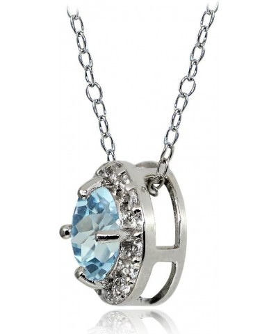 Sterling Silver Genuine, Created or Simulated Birthstone Gemstone Round Halo Necklace December $15.40 Necklaces